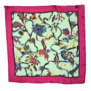 Vintage Balenciaga Rosabotanica 100% Silk Scarf Italy Floral Mint Fuchsia 1990’s